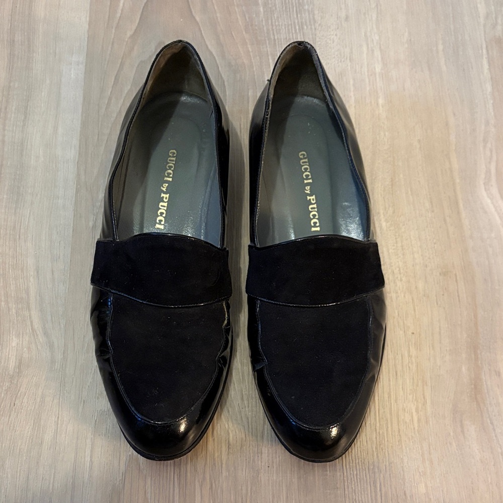 Vintage Gucci by Pucci suede and patent leather black loafers